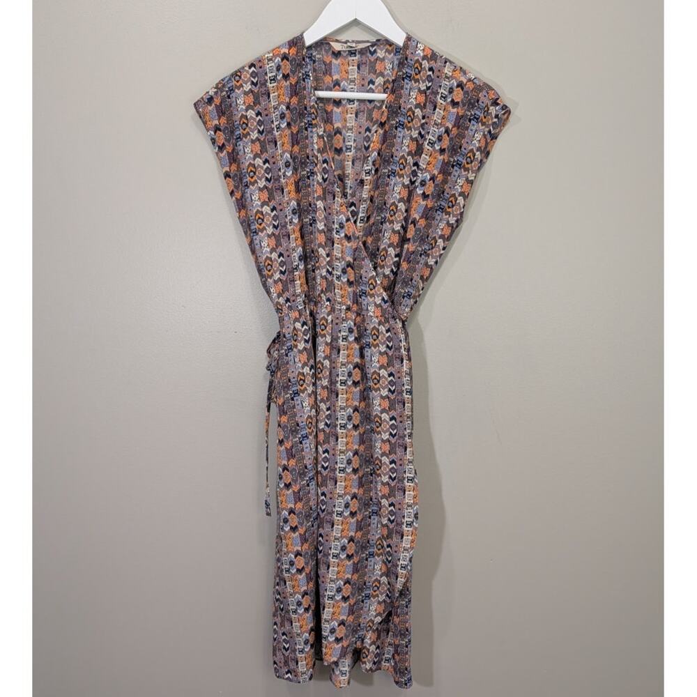 Tucker Silk Wrap Dress Bold Ikat Boho Indie Feminine Coastal Southwest- Size XS